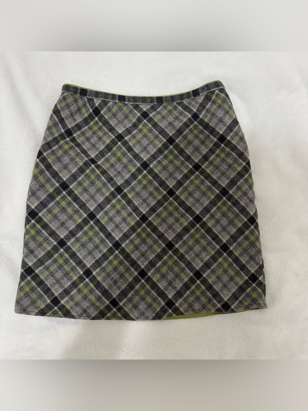 American Eagle Outfitters Gray Plaid Pencil Skirt with Green Accents